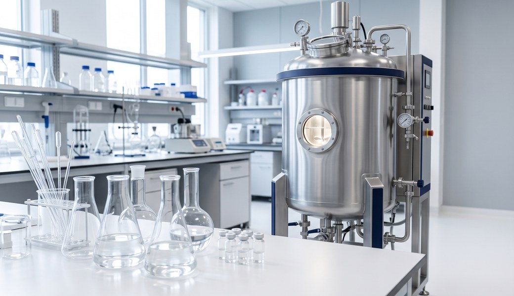 Bioreaktor fermentacyjny w jasnym laboratorium