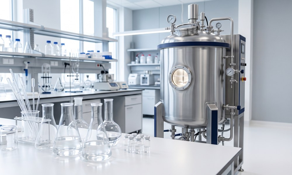 Bioreaktor fermentacyjny w jasnym laboratorium